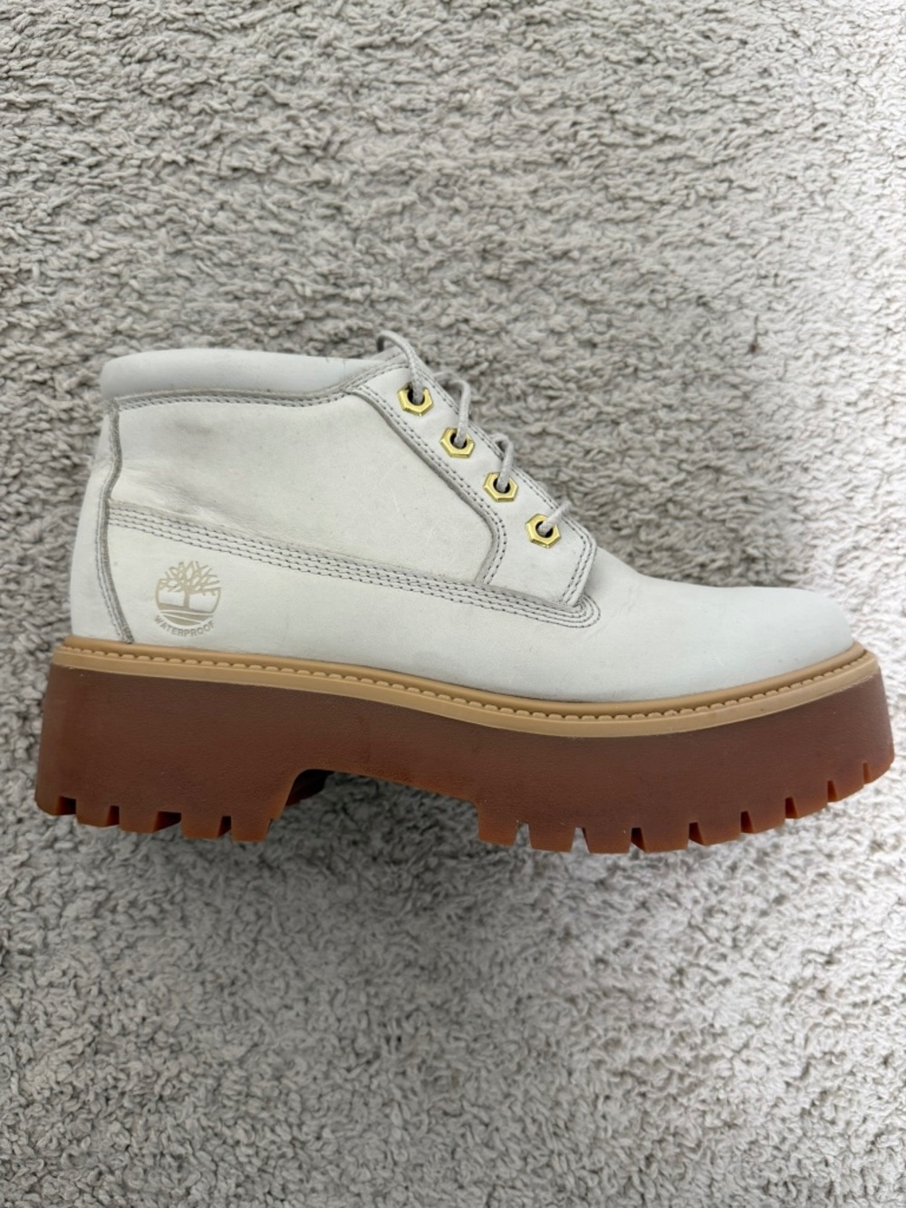 Timberland Platform Boots Womens 8.5 Off White Leather Waterproof TB0A64FREM3